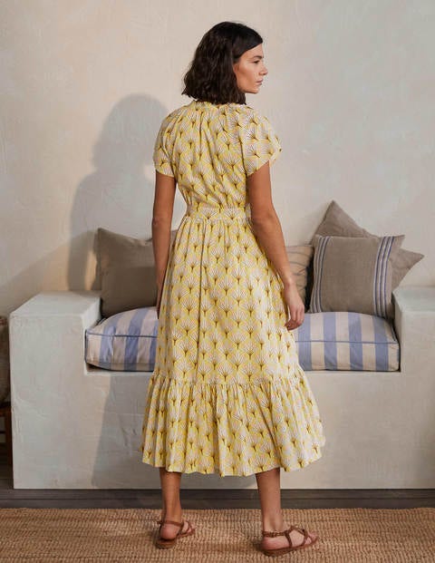 Bernadette Cotton Midi Dress - Corn Yellow, Intricate Leaf Bernadette Cotton Midi Dress - Corn Yellow, Intricate Leaf
