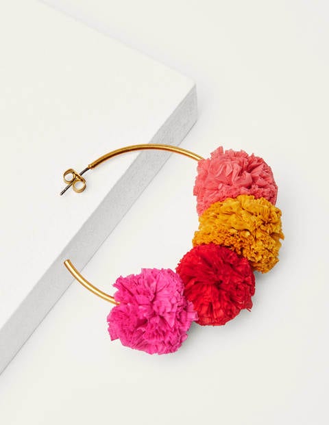 Raffia Pompom Hoops - Pink Multi Raffia Pompom Hoops - Pink Multi