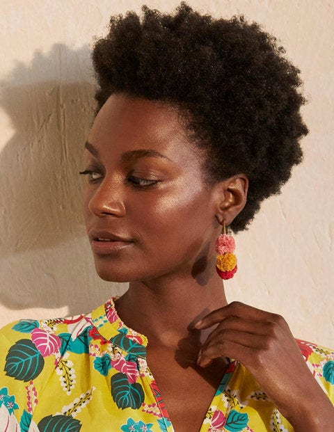 Raffia Pompom Hoops - Pink Multi Raffia Pompom Hoops - Pink Multi