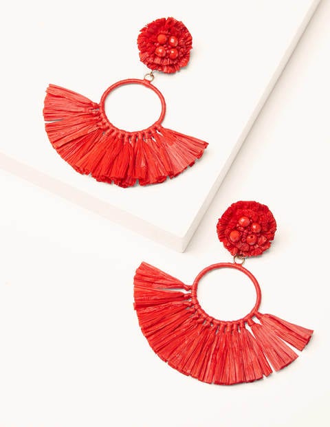 Raffia Tassel Ring Earrings - Red Pop Raffia Tassel Ring Earrings - Red Pop