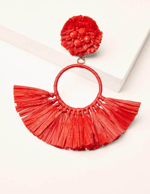 Raffia Tassel Ring Earrings - Red Pop Raffia Tassel Ring Earrings - Red Pop