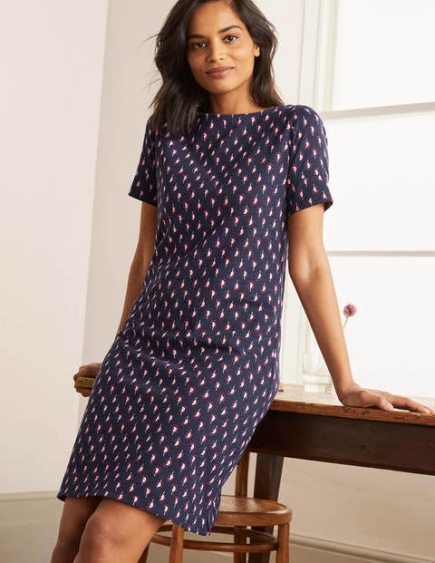 Darcey Jersey T-shirt Dress - Navy Cherry Red, Paisley Stamp Darcey Jersey T-shirt Dress - Navy Cherry Red, Paisley Stamp