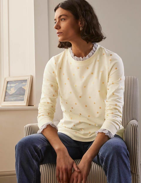 Holly Jersey Sweatshirt - Ivory, Polka Dot Holly Jersey Sweatshirt - Ivory, Polka Dot