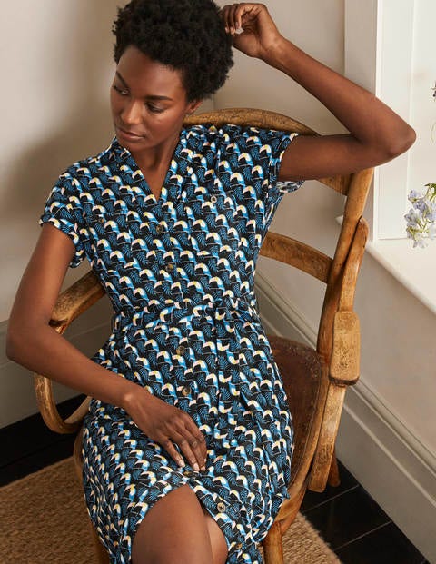 Thomasina Jersey Shirt Dress - Black, Toucan Tile Thomasina Jersey Shirt Dress - Black, Toucan Tile