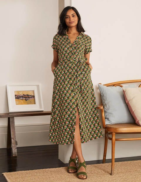 Thomasina Jersey Shirt Dress - Pea, Toucan Tile Thomasina Jersey Shirt Dress - Pea, Toucan Tile