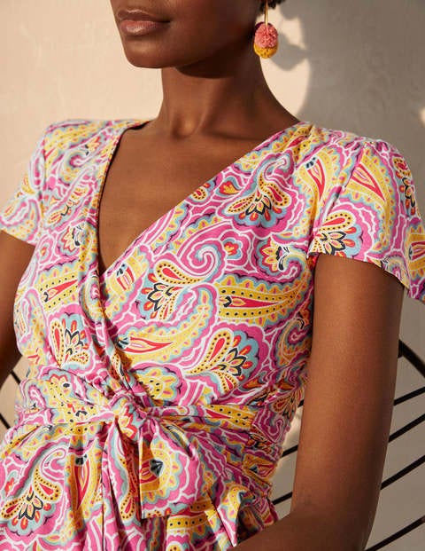 Evangeline Jersey Wrap Dress - Party Pink, Summer Paisley Evangeline Jersey Wrap Dress - Party Pink, Summer Paisley