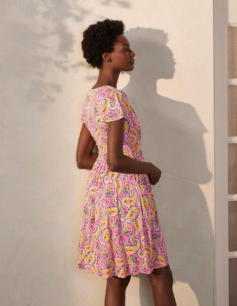 Evangeline Jersey Wrap Dress - Party Pink, Summer Paisley Evangeline Jersey Wrap Dress - Party Pink, Summer Paisley