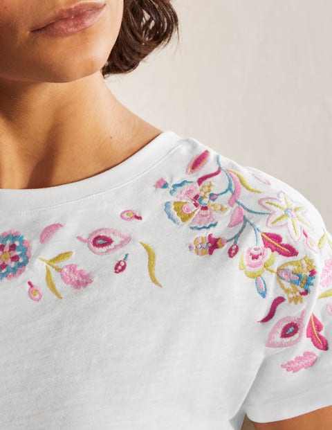 Lena Embroidered Jersey Tee - White Floral Embroidery Lena Embroidered Jersey Tee - White Floral Embroidery
