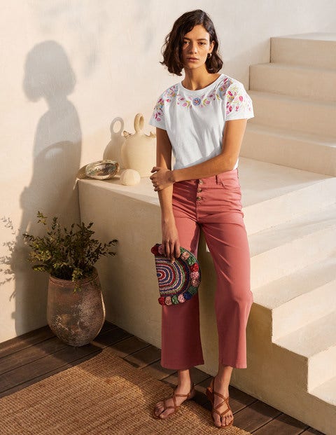 Lena Embroidered Jersey Tee - White Floral Embroidery Lena Embroidered Jersey Tee - White Floral Embroidery