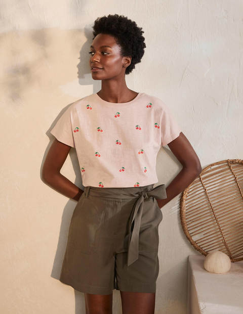 Lena Embroidered Jersey Tee - Milkshake, Cherries