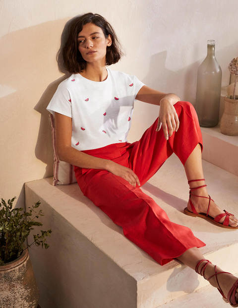 Lena Embroidered Jersey Tee - White, Embroidered Watermelons Lena Embroidered Jersey Tee - White, Embroidered Watermelons