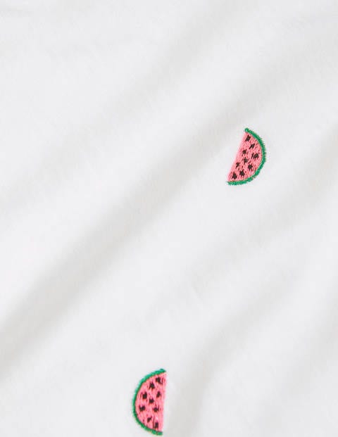 Lena Embroidered Jersey Tee - White, Embroidered Watermelons Lena Embroidered Jersey Tee - White, Embroidered Watermelons