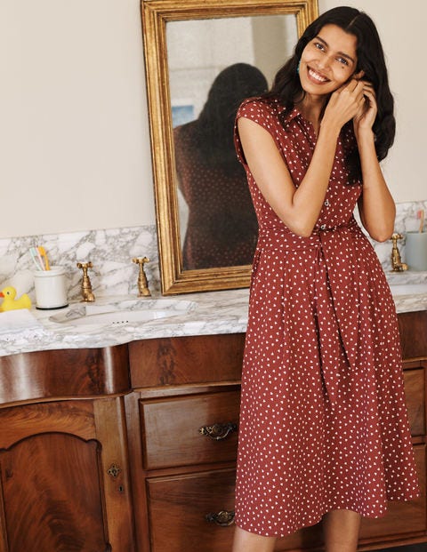 Althea Jersey Shirt Dress - Red Oak and Ivory, Triple Spot Althea Jersey Shirt Dress - Red Oak and Ivory, Triple Spot