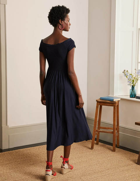 Angelica Smocked Midi Dress - Navy Angelica Smocked Midi Dress - Navy