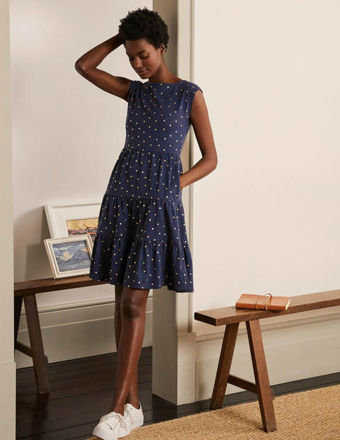 Robe Romaine en jersey à volants - Bleu marine et doré, pois Robe Romaine en jersey à volants - Bleu marine et doré, pois