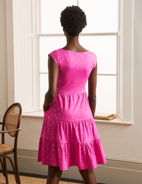 Romaine Tiered Jersey Dress - Party Pink and Gold, Polka Dot Romaine Tiered Jersey Dress - Party Pink and Gold, Polka Dot