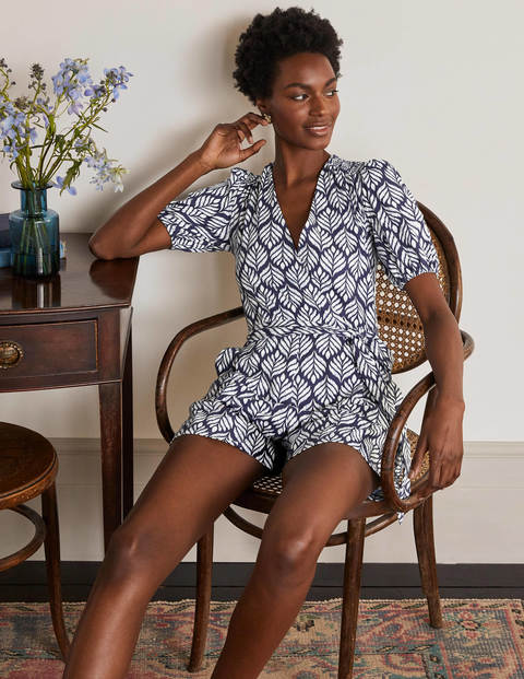 Ruby Jersey Romper - French Navy, Palm Tile Ruby Jersey Romper - French Navy, Palm Tile