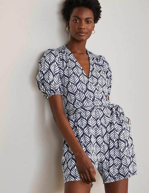 Ruby Jersey Romper - French Navy, Palm Tile Ruby Jersey Romper - French Navy, Palm Tile