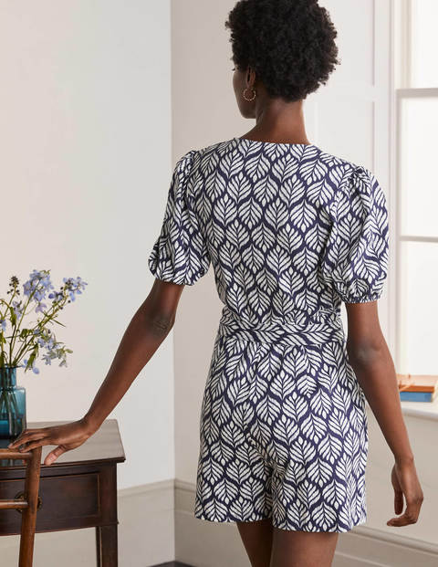 Ruby Jersey Romper - French Navy, Palm Tile Ruby Jersey Romper - French Navy, Palm Tile