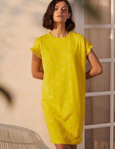 Faye Jersey T-shirt Dress - Daffodil, Rainforest Stamp