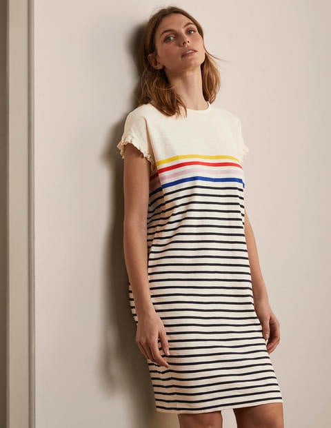 Faye Jersey T-shirt Dress - Ivory, Multi Stripe Faye Jersey T-shirt Dress - Ivory, Multi Stripe