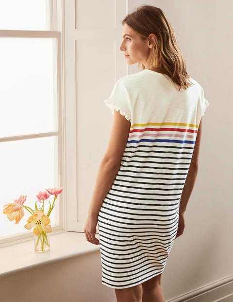 Faye Jersey T-shirt Dress - Ivory, Multi Stripe Faye Jersey T-shirt Dress - Ivory, Multi Stripe