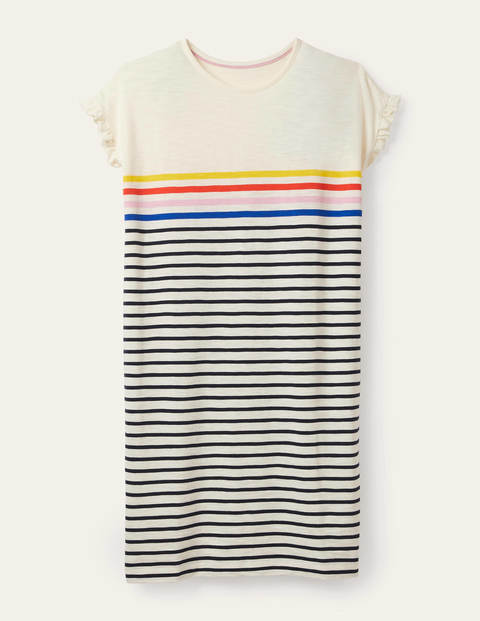 Faye Jersey T-shirt Dress - Ivory, Multi Stripe Faye Jersey T-shirt Dress - Ivory, Multi Stripe