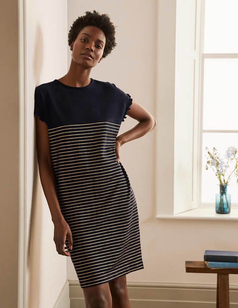 Faye Jersey T-shirt Dress - Navy/Gold Foil Stripe Faye Jersey T-shirt Dress - Navy/Gold Foil Stripe