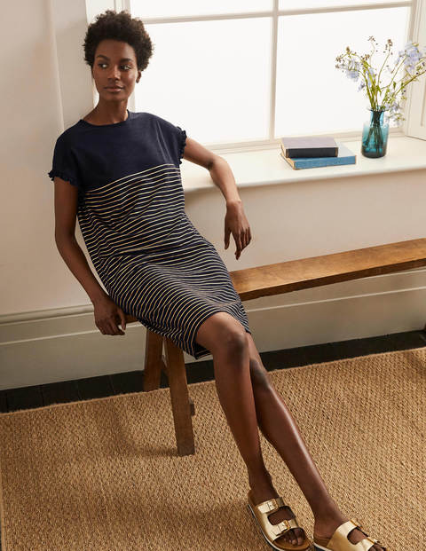 Faye Jersey T-shirt Dress - Navy/Gold Foil Stripe Faye Jersey T-shirt Dress - Navy/Gold Foil Stripe