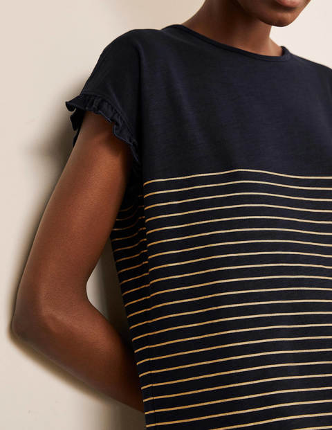Faye Jersey T-shirt Dress - Navy/Gold Foil Stripe Faye Jersey T-shirt Dress - Navy/Gold Foil Stripe