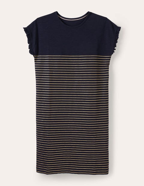 Faye Jersey T-shirt Dress - Navy/Gold Foil Stripe Faye Jersey T-shirt Dress - Navy/Gold Foil Stripe
