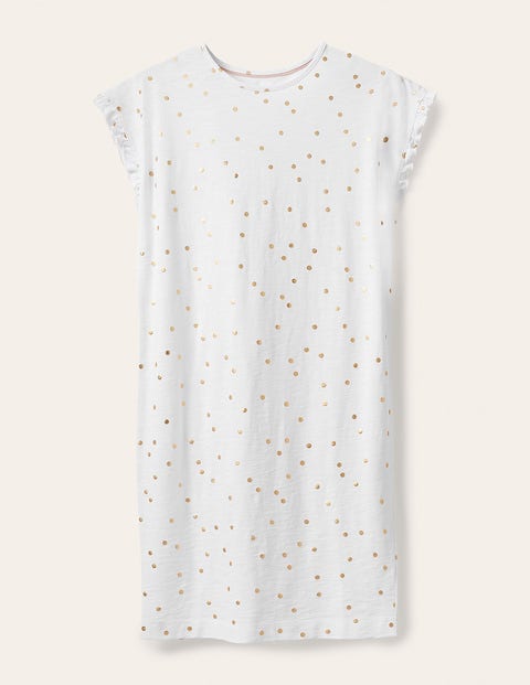 Faye Jersey T-shirt Dress - White, Gold Foil Spot Faye Jersey T-shirt Dress - White, Gold Foil Spot