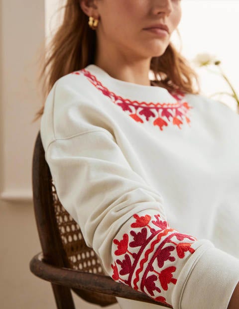 Jasmine Sweatshirt - Ivory, Embroidered Jasmine Sweatshirt - Ivory, Embroidered