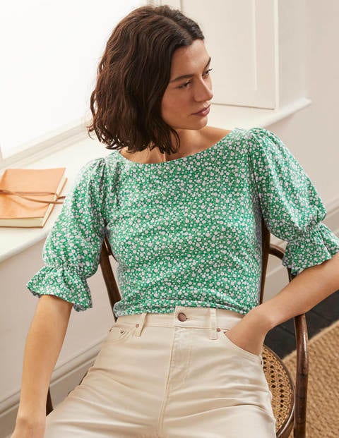 Georgia Blouson Jersey Top - Leafy Green, Meadow Spot Georgia Blouson Jersey Top - Leafy Green, Meadow Spot