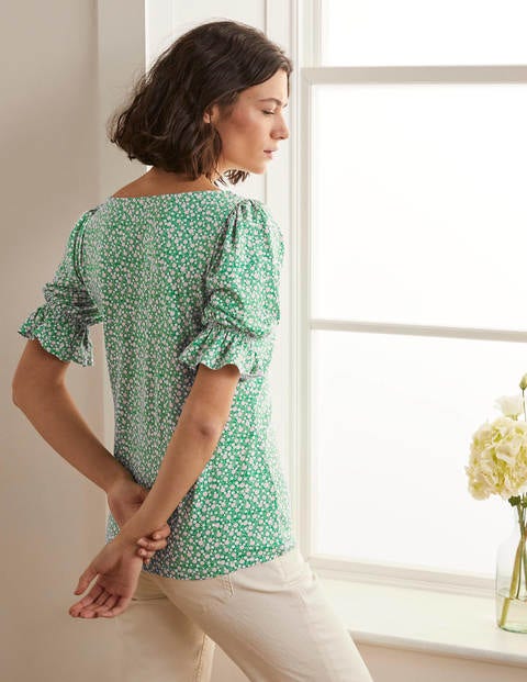 Georgia Blouson Jersey Top - Leafy Green, Meadow Spot Georgia Blouson Jersey Top - Leafy Green, Meadow Spot