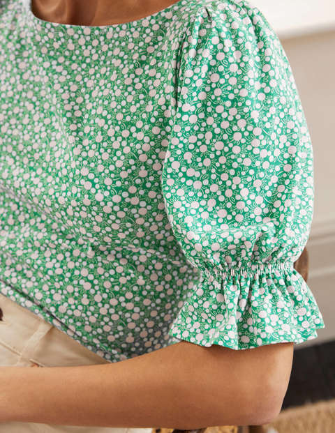 Georgia Blouson Jersey Top - Leafy Green, Meadow Spot Georgia Blouson Jersey Top - Leafy Green, Meadow Spot
