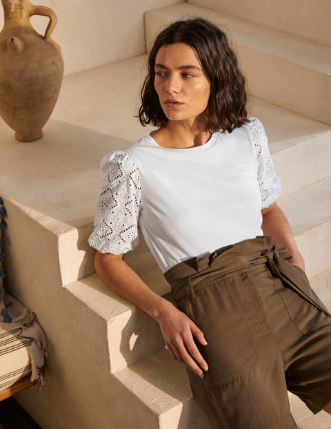 Abigail Puff Sleeve Jersey Top - White Abigail Puff Sleeve Jersey Top - White
