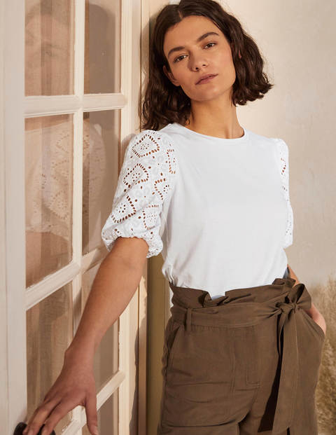 Abigail Puff Sleeve Jersey Top - White Abigail Puff Sleeve Jersey Top - White