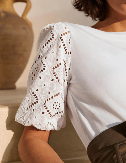 Abigail Puff Sleeve Jersey Top - White Abigail Puff Sleeve Jersey Top - White