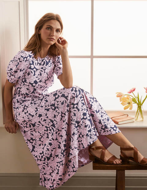 Sophia Smocked Midi Dress - Soft Peony, Groovy Floral Sophia Smocked Midi Dress - Soft Peony, Groovy Floral