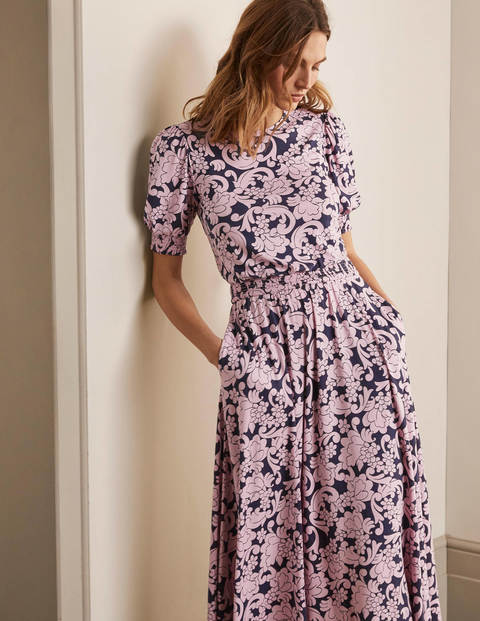 Sophia Smocked Midi Dress - Soft Peony, Groovy Floral Sophia Smocked Midi Dress - Soft Peony, Groovy Floral