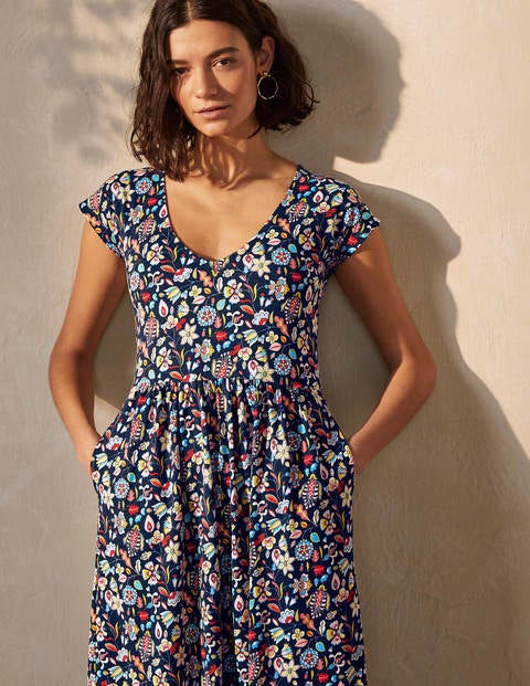 Voop Cotton Tiered Dress - Navy, Kaleidoscopic Floral Voop Cotton Tiered Dress - Navy, Kaleidoscopic Floral