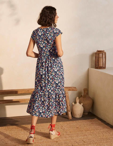 Voop Cotton Tiered Dress - Navy, Kaleidoscopic Floral Voop Cotton Tiered Dress - Navy, Kaleidoscopic Floral
