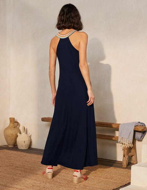 Striped Neck Jersey Maxi Dress - Navy Striped Neck Jersey Maxi Dress - Navy