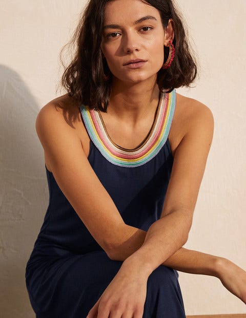 Striped Neck Jersey Maxi Dress - Navy Striped Neck Jersey Maxi Dress - Navy
