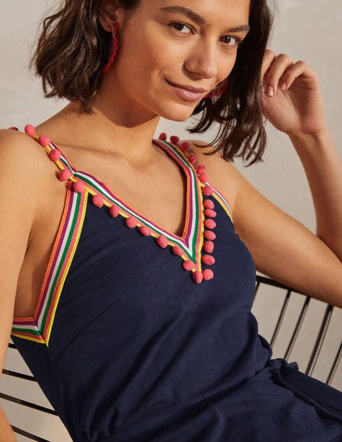 Pom Trim Jersey V-neck Dress - Navy Pom Trim Jersey V-neck Dress - Navy