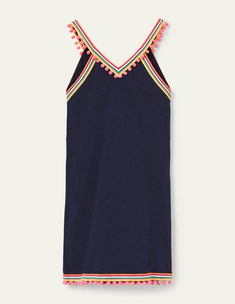 Pom Trim Jersey V-neck Dress - Navy Pom Trim Jersey V-neck Dress - Navy