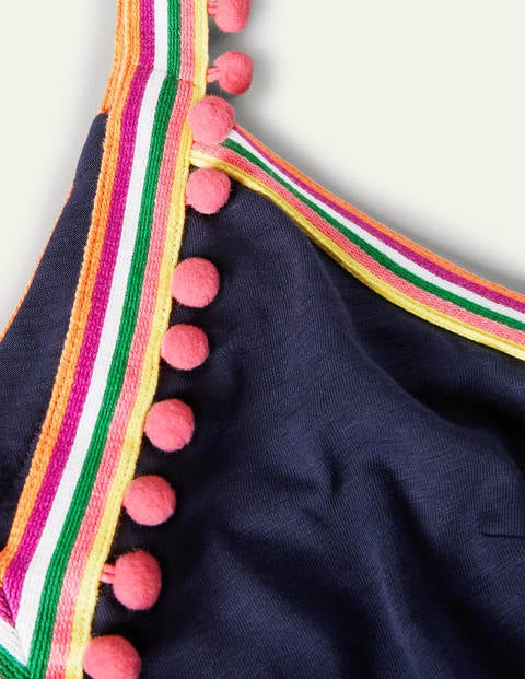 Pom Trim Jersey V-neck Dress - Navy Pom Trim Jersey V-neck Dress - Navy