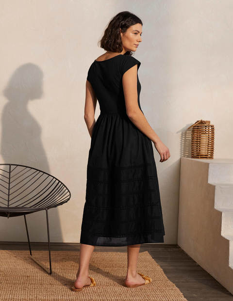 Woven Mix Trim Detail Dress - Black Woven Mix Trim Detail Dress - Black
