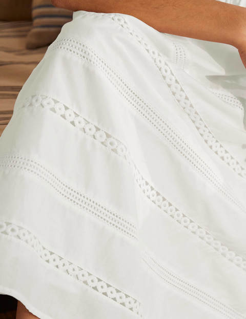 Woven Mix Trim Detail Dress - White Woven Mix Trim Detail Dress - White